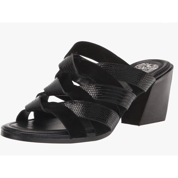 Vince Camuto Sandals Womens Size 8.5 Black Leather Braided‎ Open Toe Heels - Picture 1 of 10